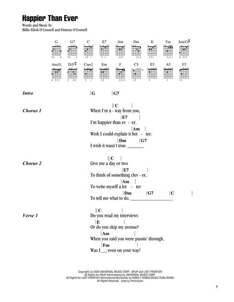 Billie Eilish Chords & Tabs for Guitar, Ukulele, Bass, Drums at ...